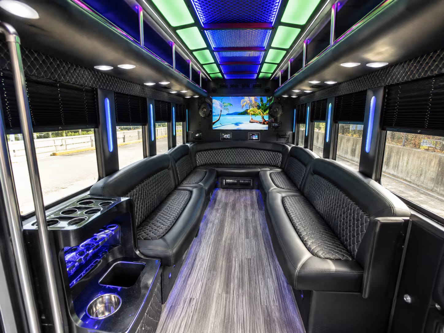 fairfield 18 passenger party bus inside