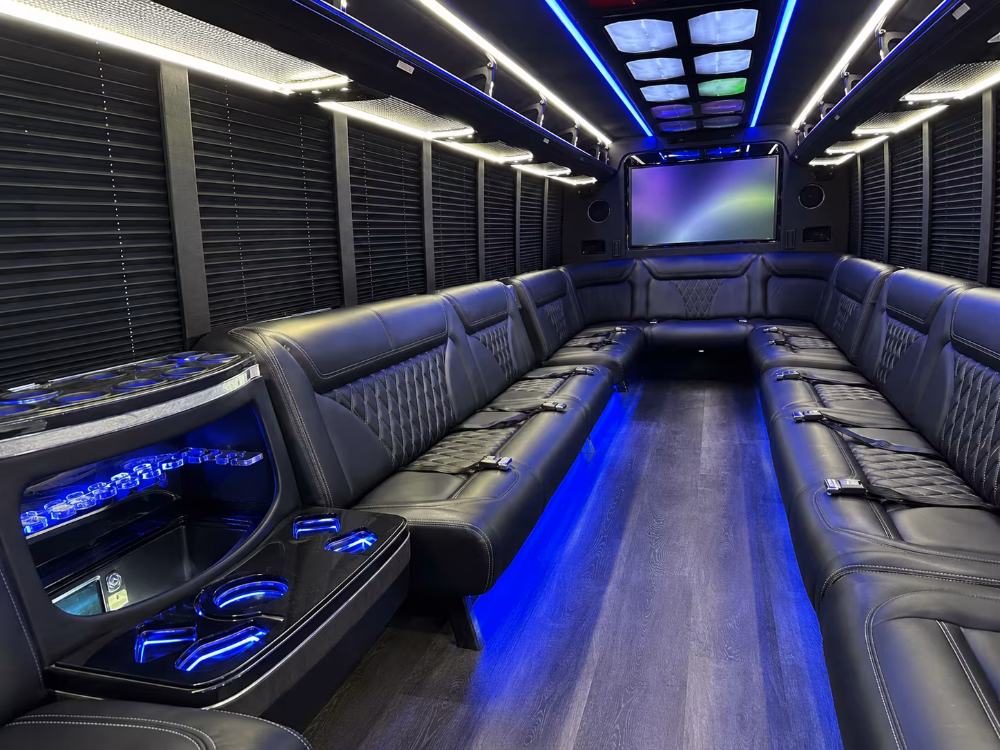 fairfield 20 passenger party bus inside